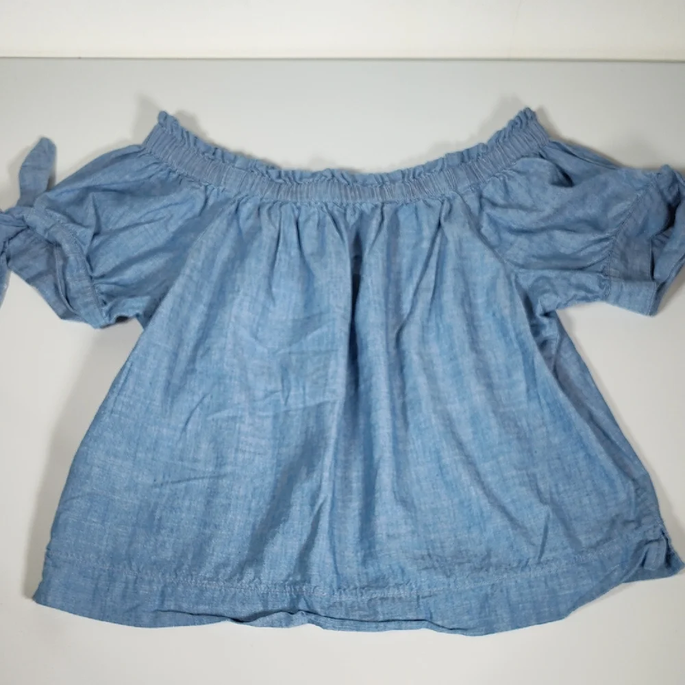J. Crew cotton blue chambray‎ off shoulder blouse top 12